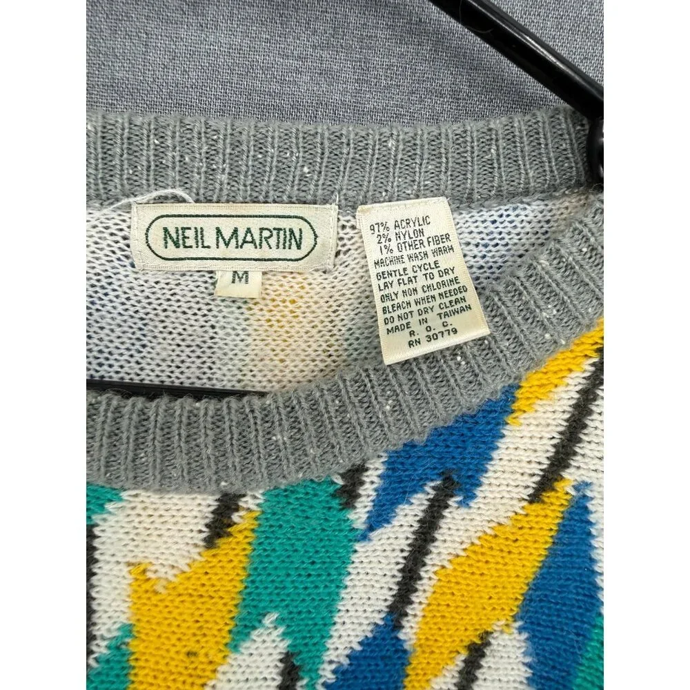 Vtg Neil Martin Geometric Pullover Mens M Sweater Acrylic Y2K - Picture 3 of 6